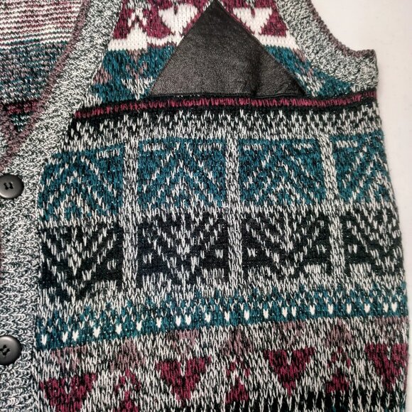 Vintage 1990s Impact Sweater Vest Men Large Gray Purple Geometric Leather Trim - Picture 15 of 16